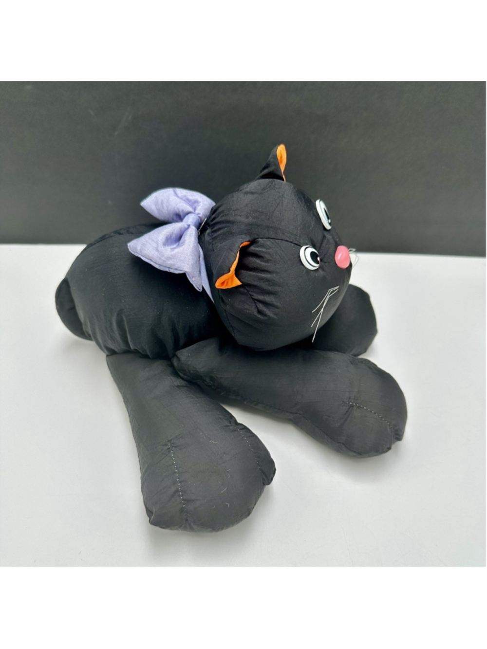 Vintage Halloween Stuffed Animal BLACK CAT Plush Nylon Toy 1993 Gibson Greetings - Picture 2 of 9